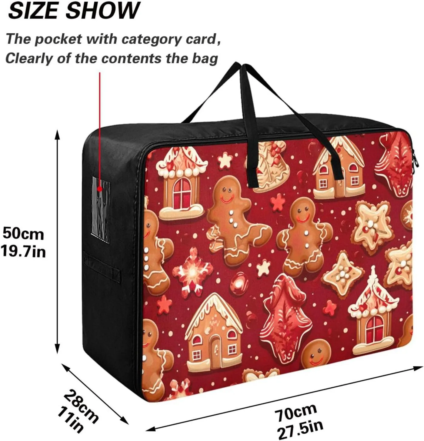 Christmas Stock Gingerbread Storage Bag, 27.5x19.7x11 in, Collapsible Moving Bags Zippered Storage Bags for Moving Essential