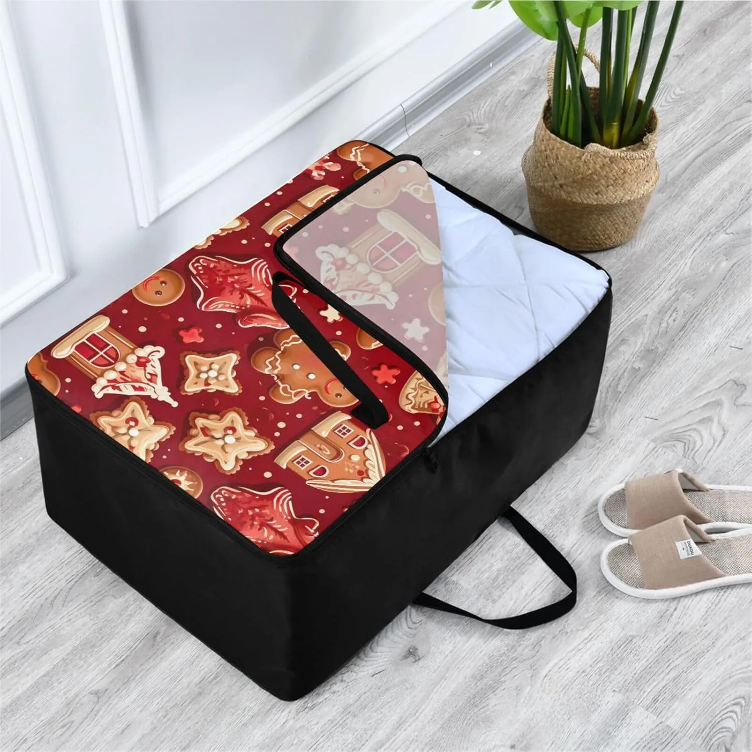 Christmas Stock Gingerbread Storage Bag, 27.5x19.7x11 in, Collapsible Moving Bags Zippered Storage Bags for Moving Essential