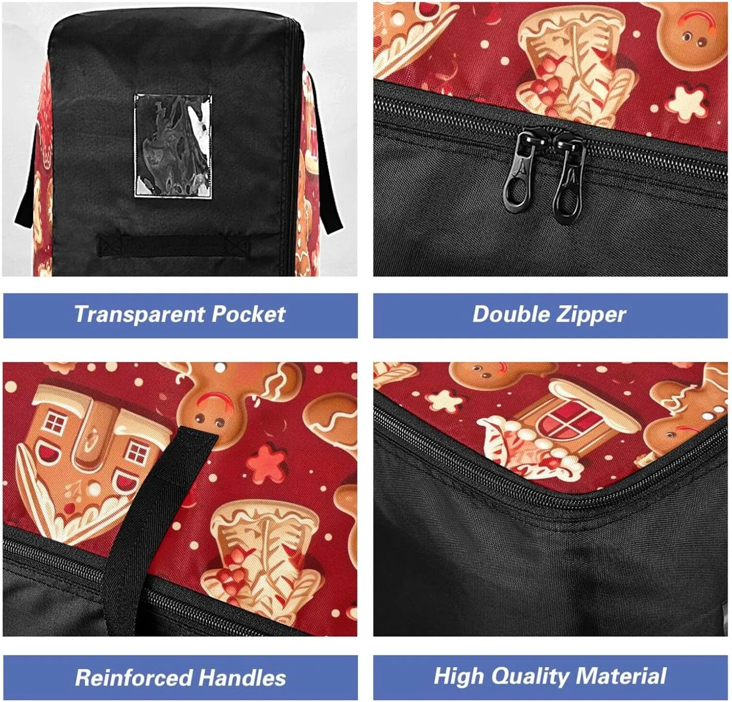 Christmas Stock Gingerbread Storage Bag, 27.5x19.7x11 in, Collapsible Moving Bags Zippered Storage Bags for Moving Essential