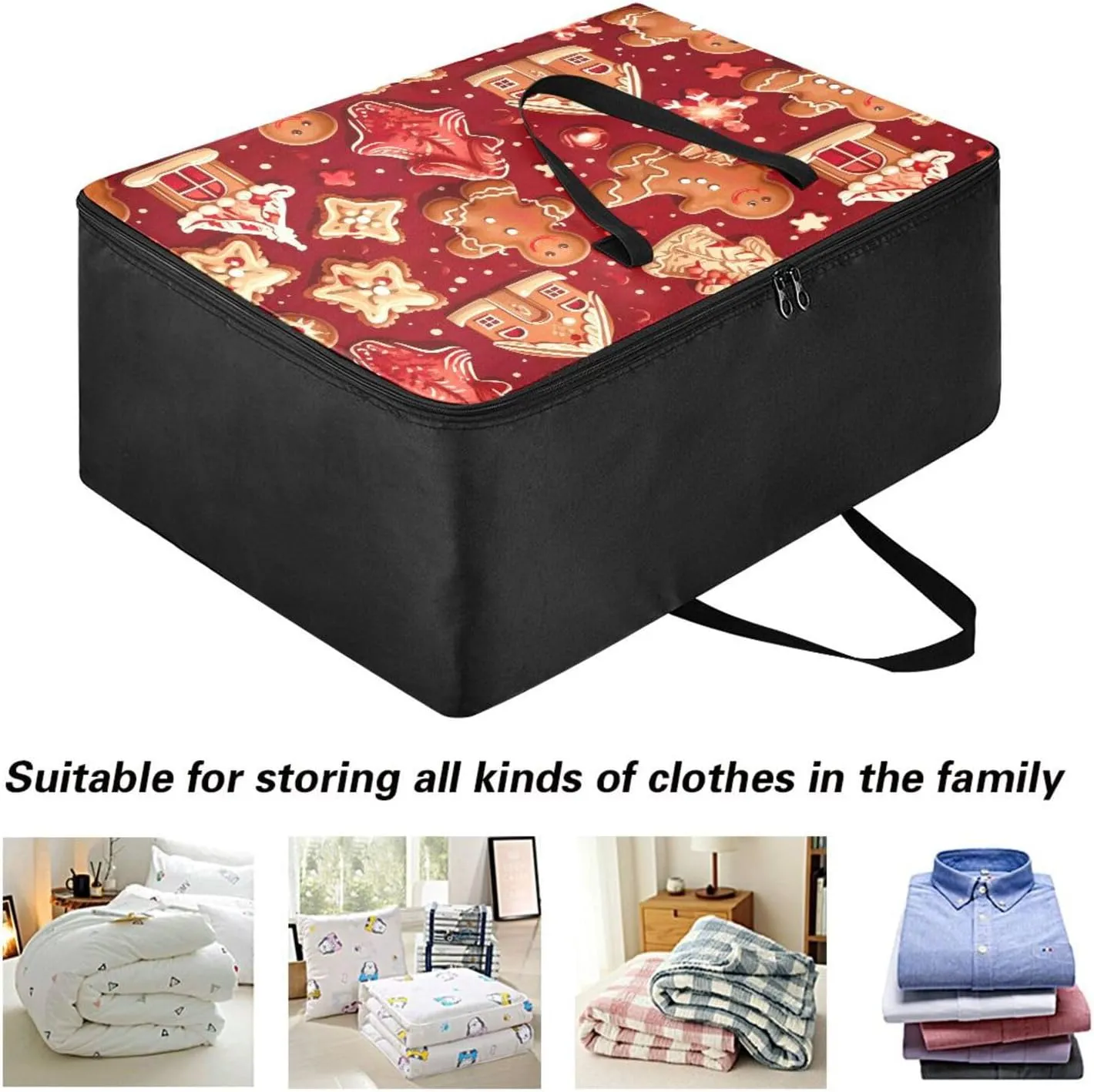 Christmas Stock Gingerbread Storage Bag, 27.5x19.7x11 in, Collapsible Moving Bags Zippered Storage Bags for Moving Essential