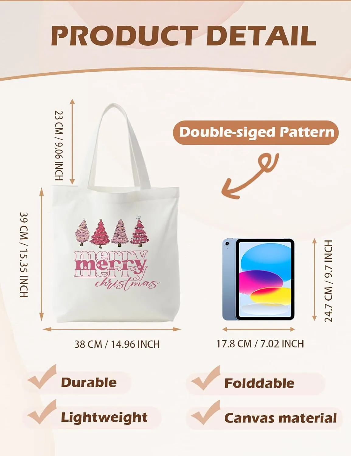 Christmas Tote Bag, Christmas Canvas Tote Bag for Women, Christmas Tote Bags with Handles
