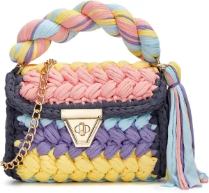 Chunky Yarn Knit Crossbody Bags for Women Top-handle Handwoven Tote Bag Soft Braided Shoulder Satchel Cute Purses
