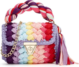 Chunky Yarn Knit Crossbody Bags for Women Top-handle Handwoven Tote Bag Soft Braided Shoulder Satchel Cute Purses
