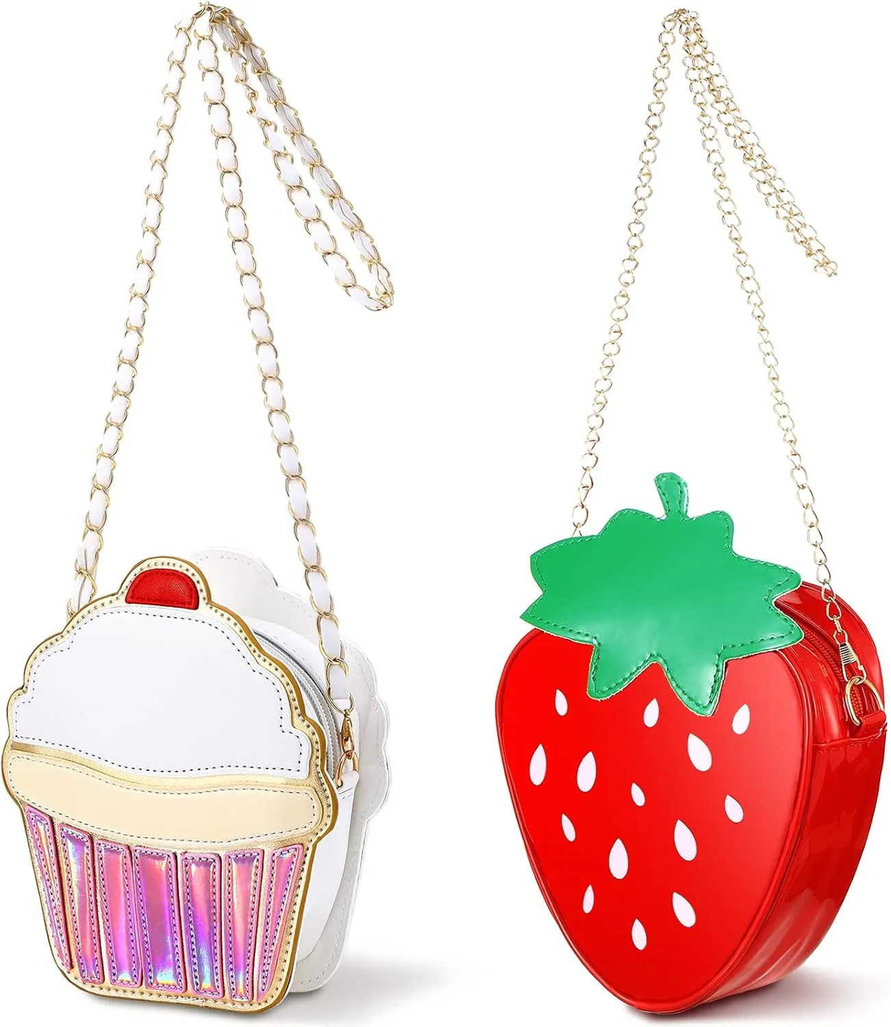 Cindeer 2 Pcs Cute Purse Bag Kawaii Food Fruit Purse Chain PU Phone Shoulder Wallet Crossbody Handbag for Women