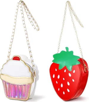Cindeer 2 Pcs Cute Purse Bag Kawaii Food Fruit Purse Chain PU Phone Shoulder Wallet Crossbody Handbag for Women