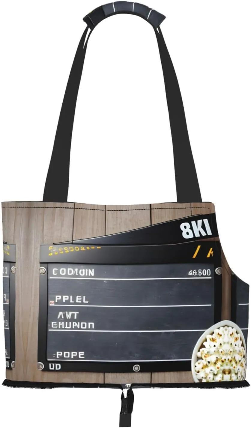 Cinema Movie Clapboard and Popcorn Print Pet Portable Shoulder Bag, Foldable Pet Bag 13.4 X 6.1 X 10.2 Inches for Subway/Shopping/Hiking