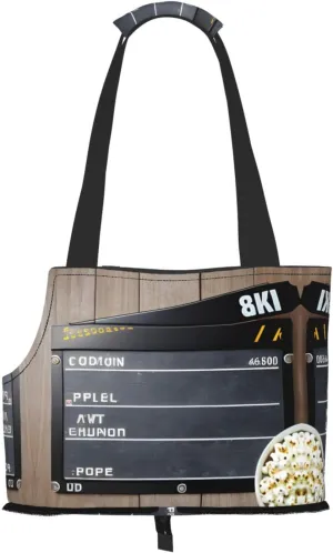 Cinema Movie Clapboard and Popcorn Print Pet Portable Shoulder Bag, Foldable Pet Bag 13.4 X 6.1 X 10.2 Inches for Subway/Shopping/Hiking