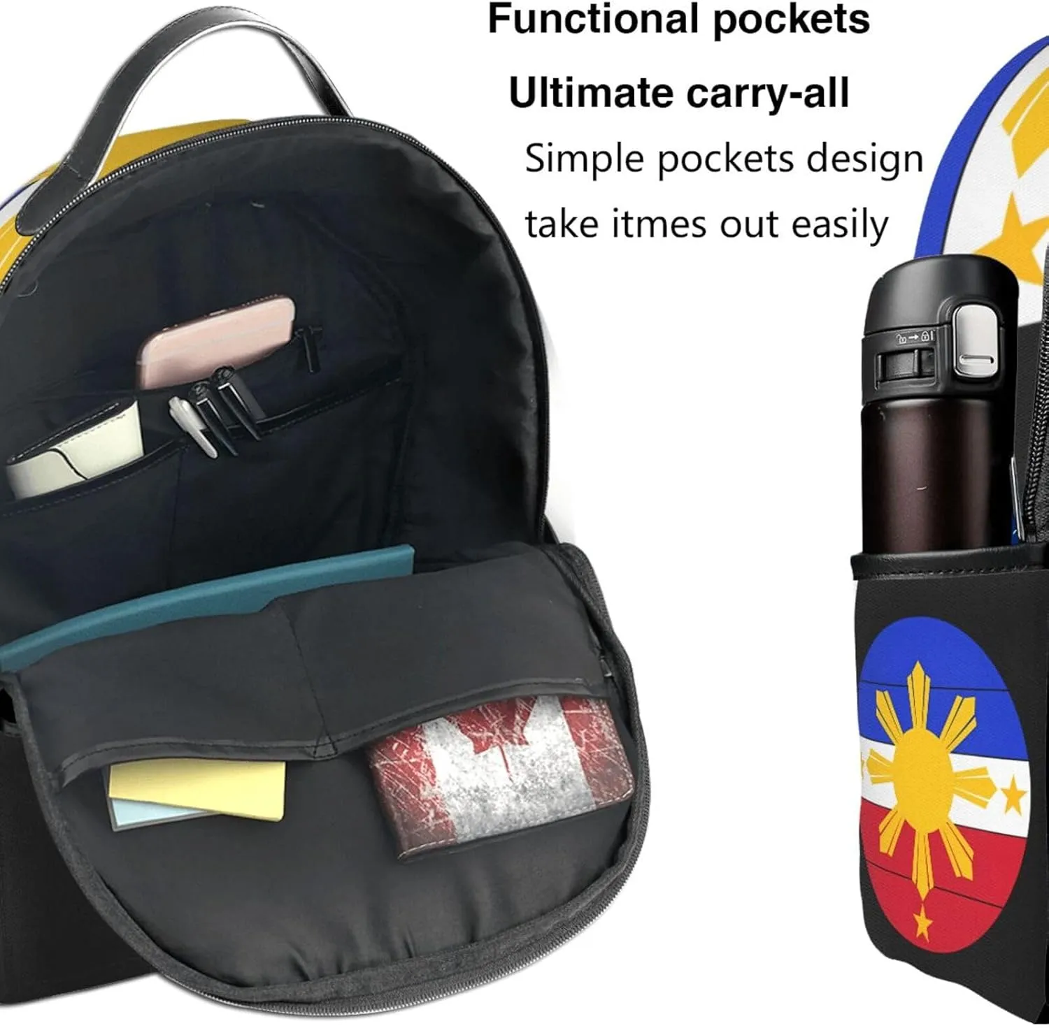 Circle Round Philippines Flag Casual Backpacks Laptop Backpack Carry-on Daypack Sports Travel Rucksack Lightweight Working Bag for Outdoor Hiking Cycling Walking