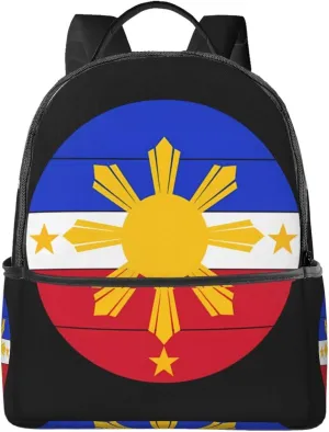 Circle Round Philippines Flag Casual Backpacks Laptop Backpack Carry-on Daypack Sports Travel Rucksack Lightweight Working Bag for Outdoor Hiking Cycling Walking