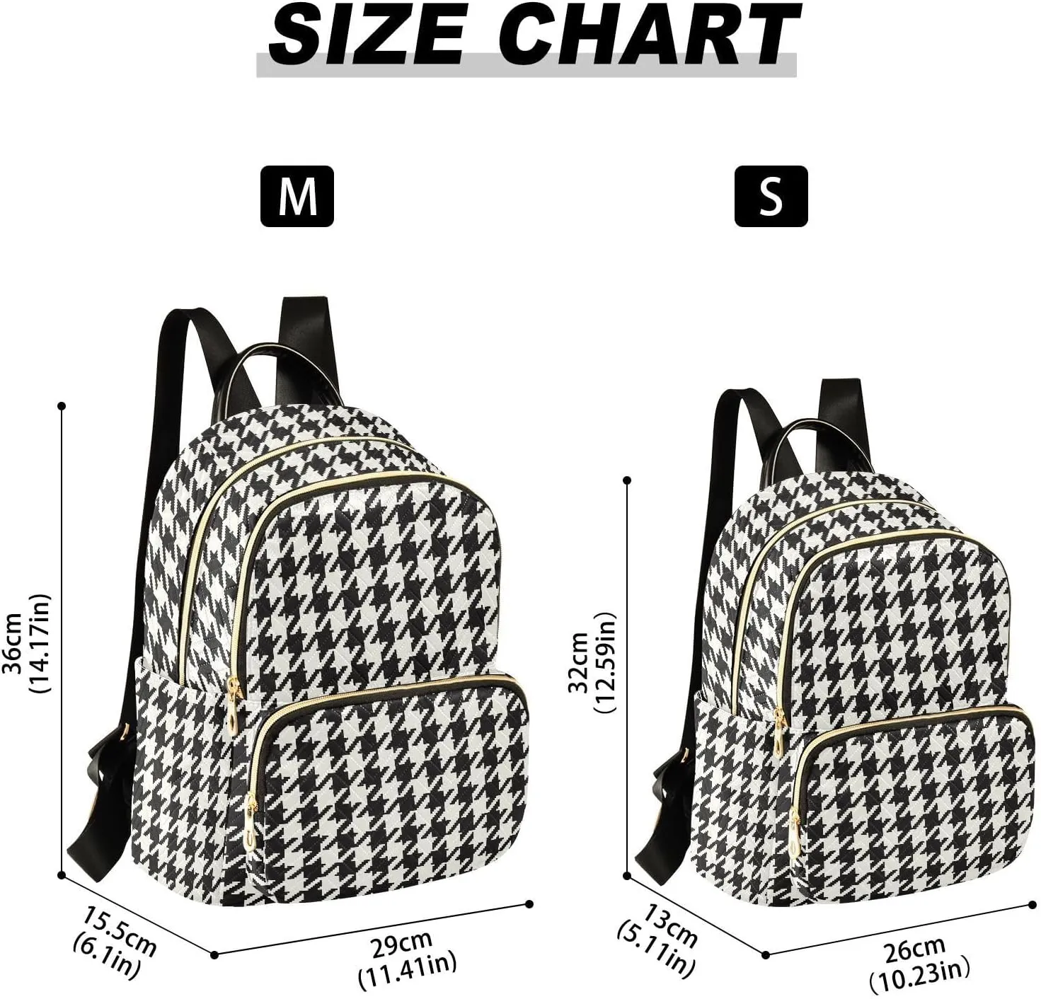 Classic Houndstooth Backpack Purse for Women Ladies Fashion Travel MiniShoulder Bags with Zipper Weekend Bag,S