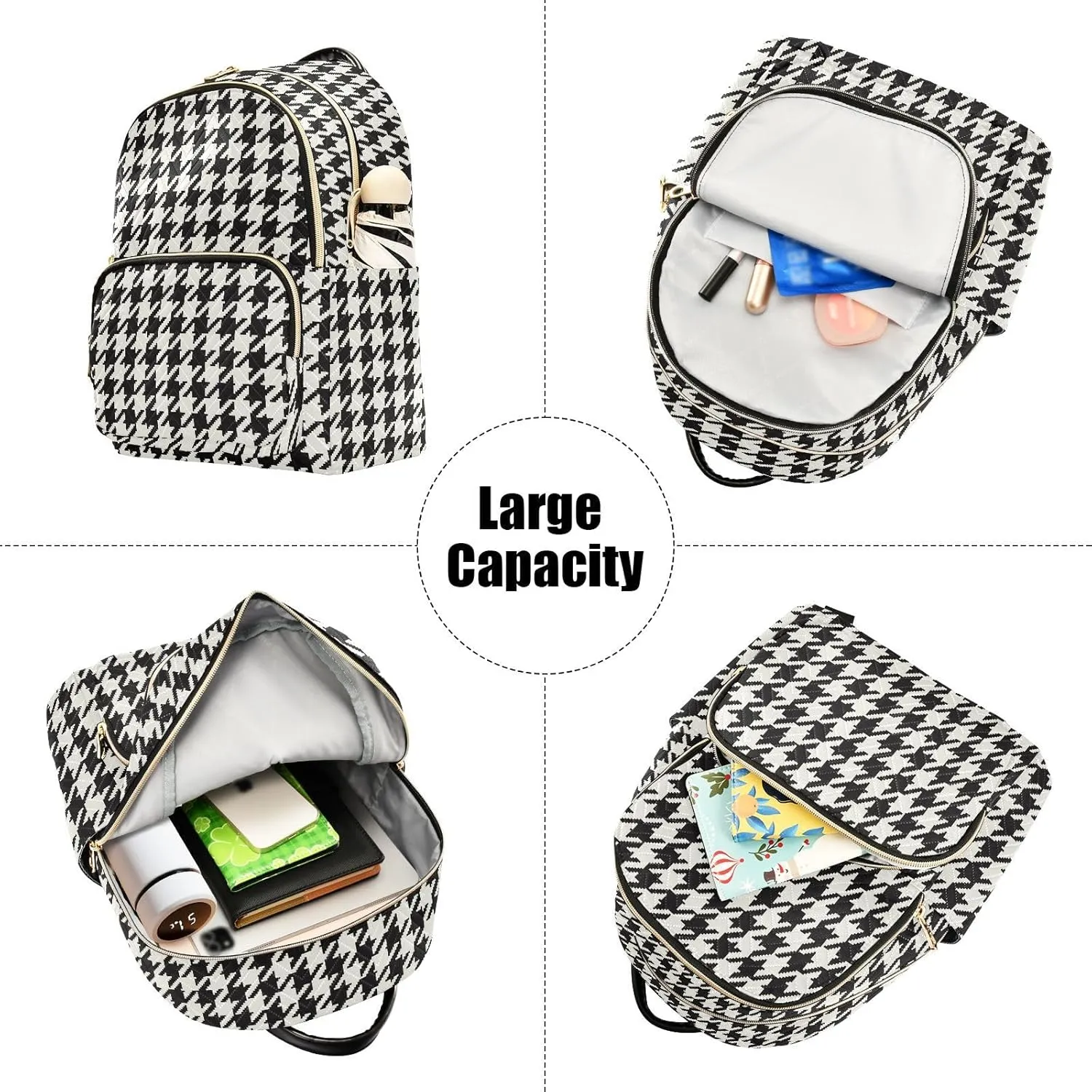 Classic Houndstooth Backpack Purse for Women Ladies Fashion Travel MiniShoulder Bags with Zipper Weekend Bag,S
