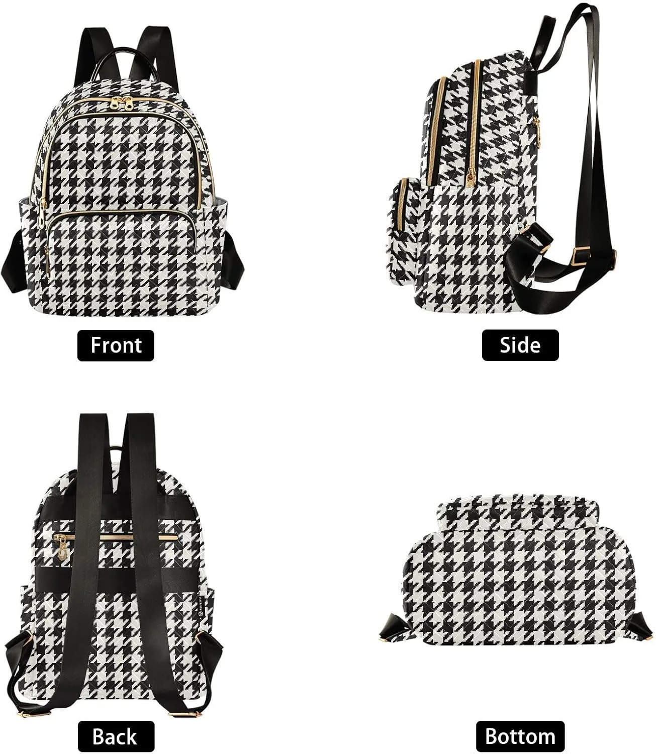Classic Houndstooth Backpack Purse for Women Ladies Fashion Travel MiniShoulder Bags with Zipper Weekend Bag,S