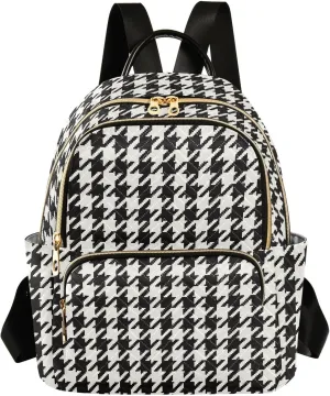Classic Houndstooth Backpack Purse for Women Ladies Fashion Travel MiniShoulder Bags with Zipper Weekend Bag,S