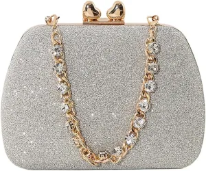 Classic Shinny Evening Bag for Women Crystal Diamond Removable Chain Clutch Purse Handbag for Festival Celebration
