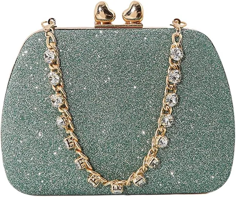 Classic Shinny Evening Bag for Women Crystal Diamond Removable Chain Clutch Purse Handbag for Festival Celebration