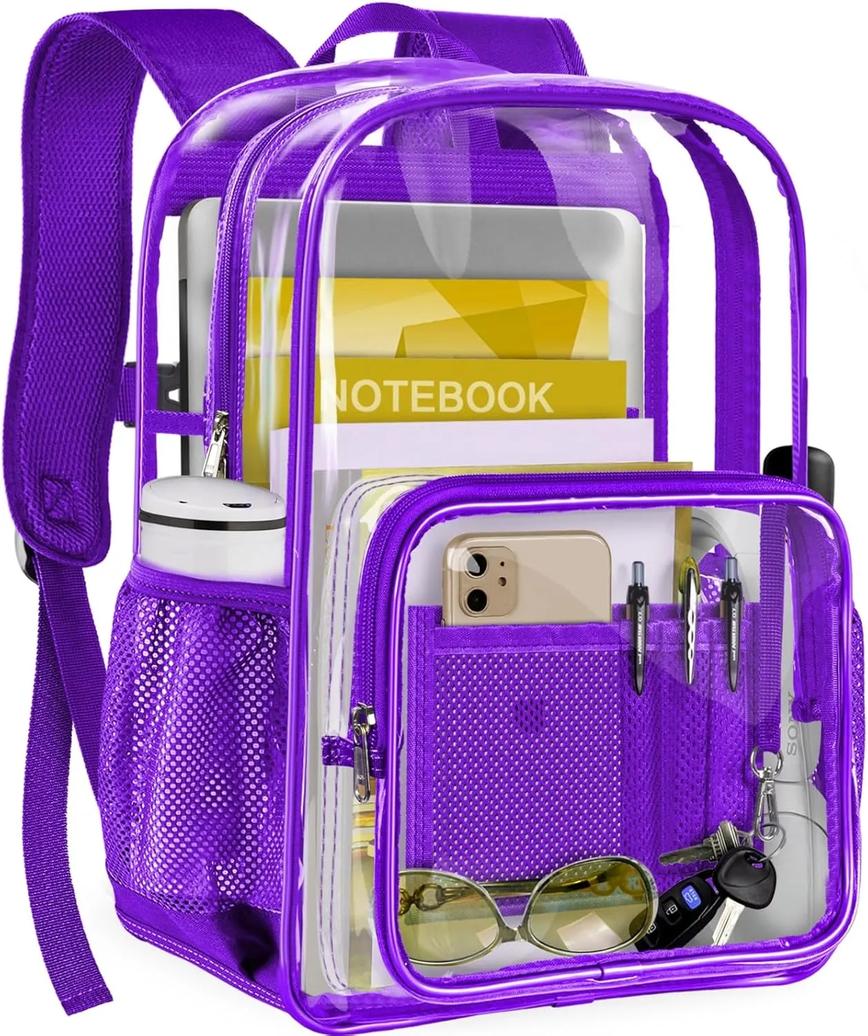 Clear Backpack Heavy Duty Large Transparent Backpack with Reinforced Bottom for College, Travel, Workplace Security - Purple