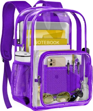 Clear Backpack Heavy Duty Large Transparent Backpack with Reinforced Bottom for College, Travel, Workplace Security - Purple