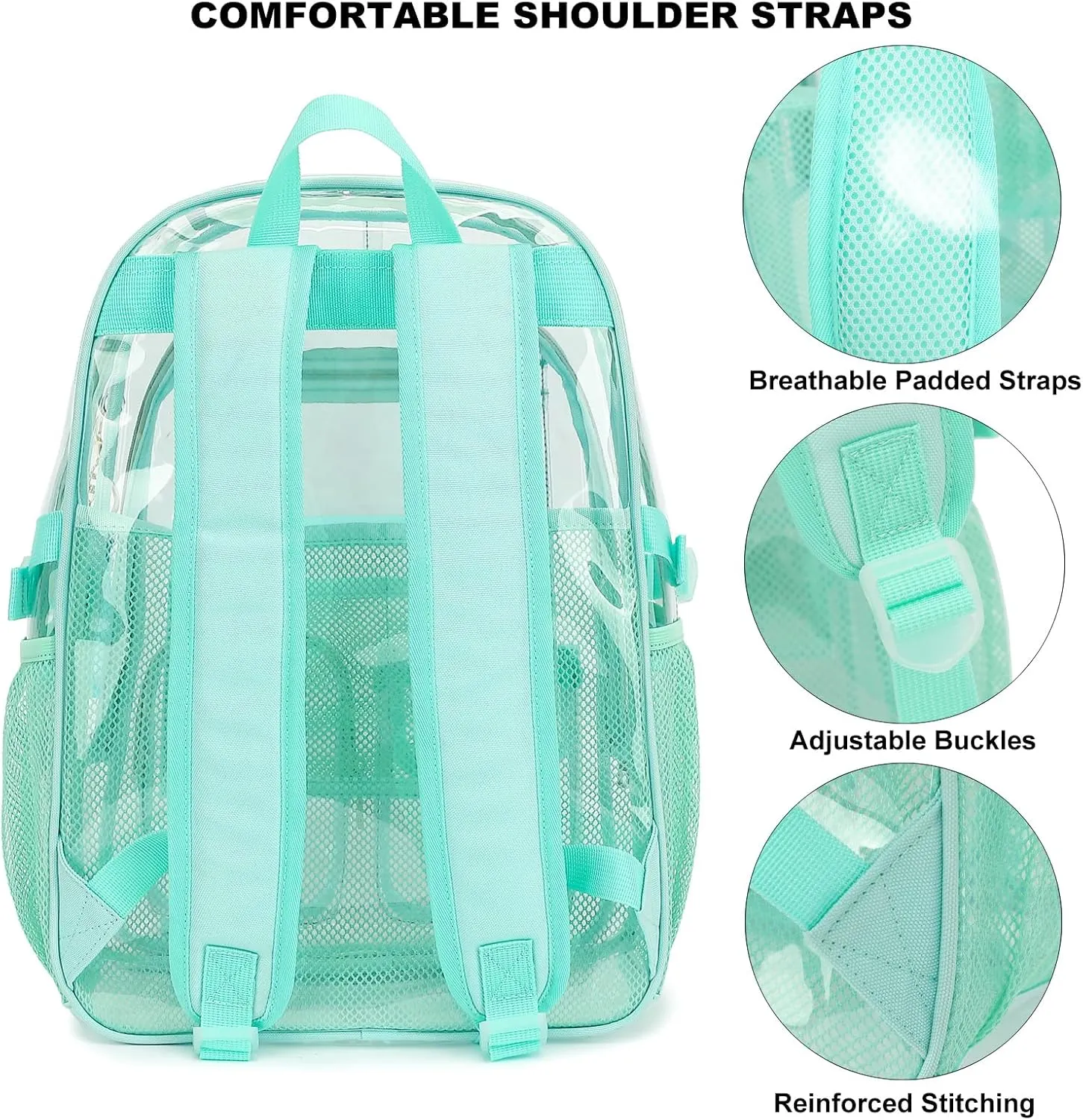Clear Backpack Heavy Duty Transparent Backpacks Stadium Approved for School Work Sport Travel (Green)