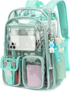 Clear Backpack Heavy Duty Transparent Backpacks Stadium Approved for School Work Sport Travel (Green)