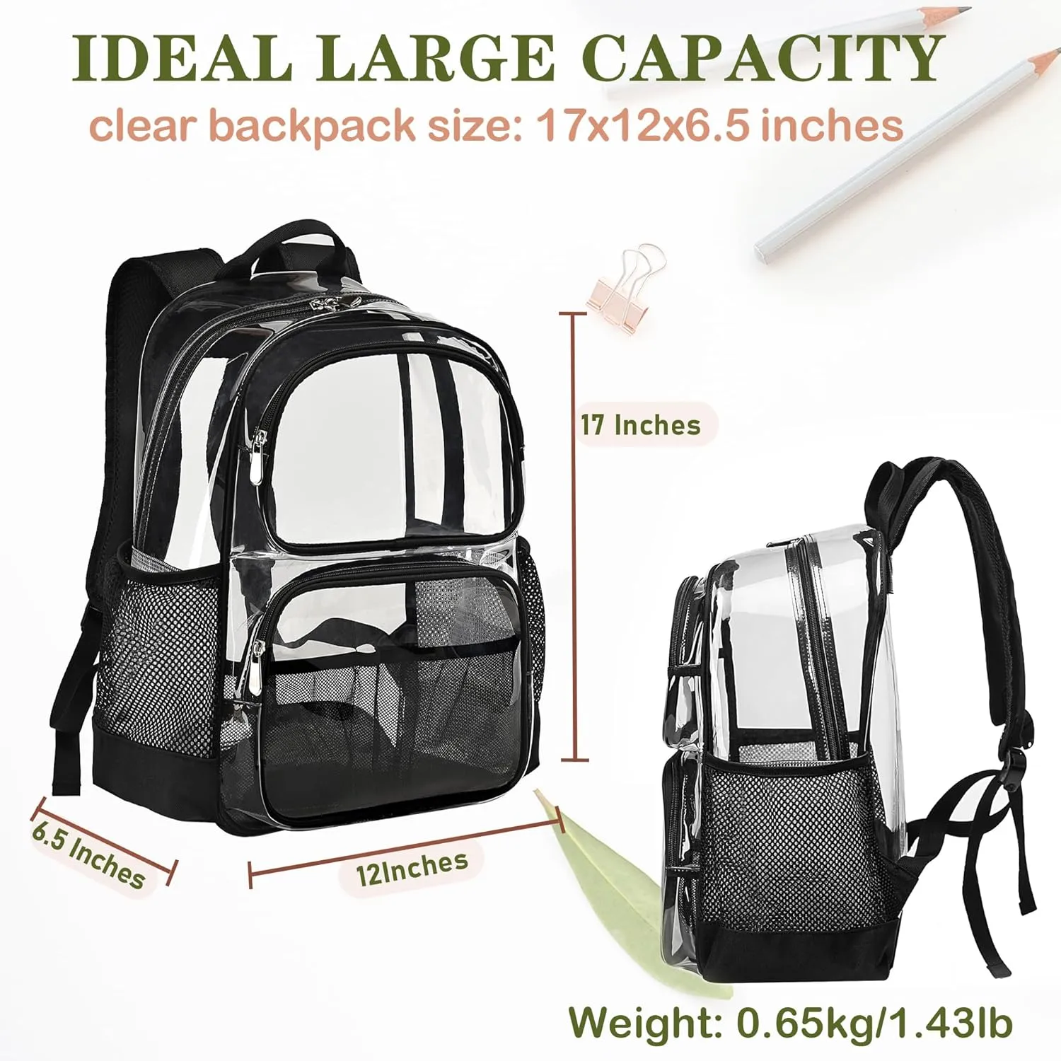 Clear Backpack Heavy Duty,17'' Transparent Bag See Through Backpack for College Work Travel Security,Gray