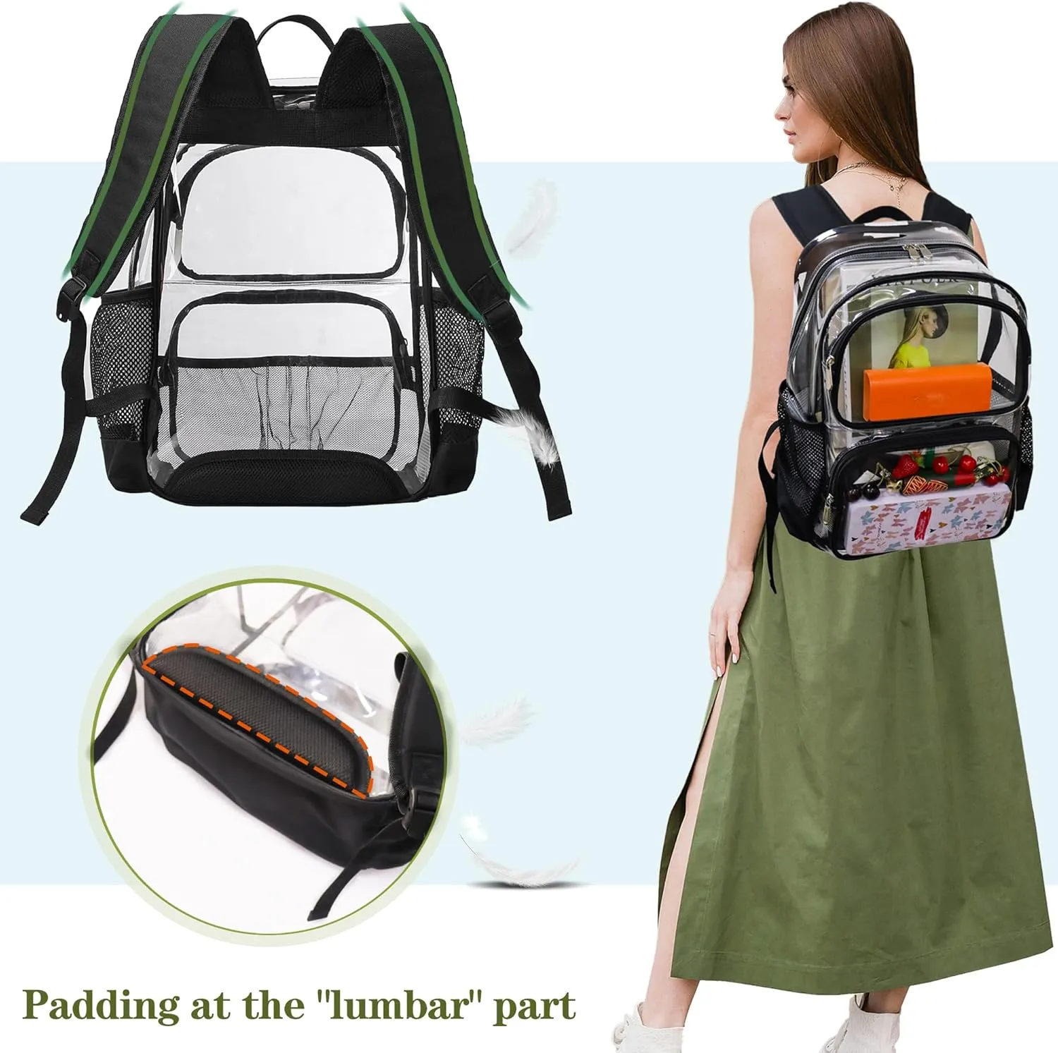 Clear Backpack Heavy Duty,17'' Transparent Bag See Through Backpack for College Work Travel Security,Gray