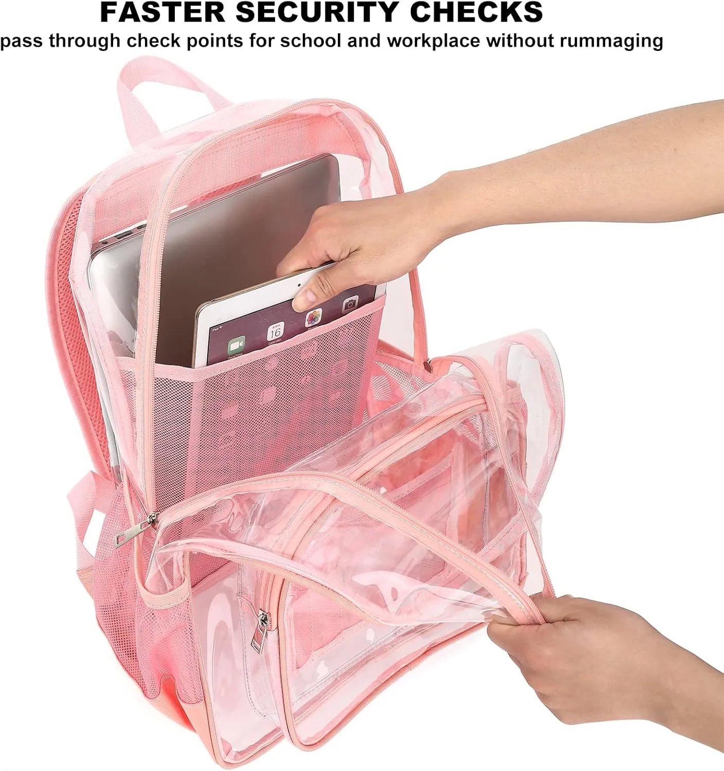 Clear Backpack School Backpack Bookbag for Girls Boys Women Men, Heavy Duty See Through Transparent Backpacks (Pink)