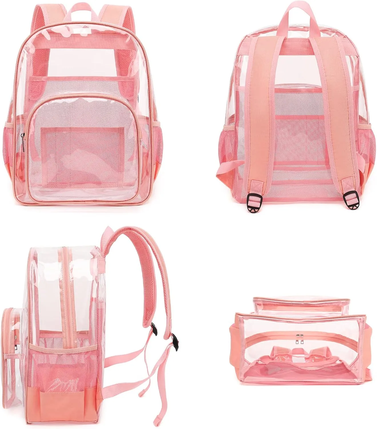 Clear Backpack School Backpack Bookbag for Girls Boys Women Men, Heavy Duty See Through Transparent Backpacks (Pink)