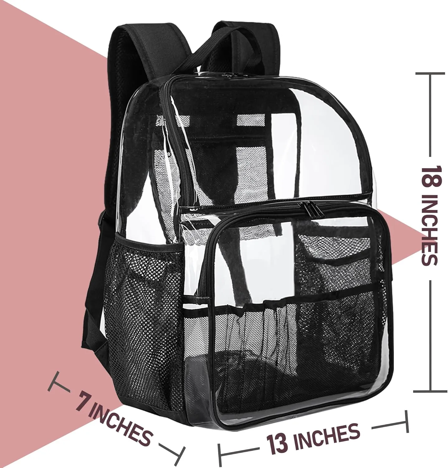 Clear Backpack, See Through Transparent Bookbag for College, Work, Travel - Heavy Duty, Brown