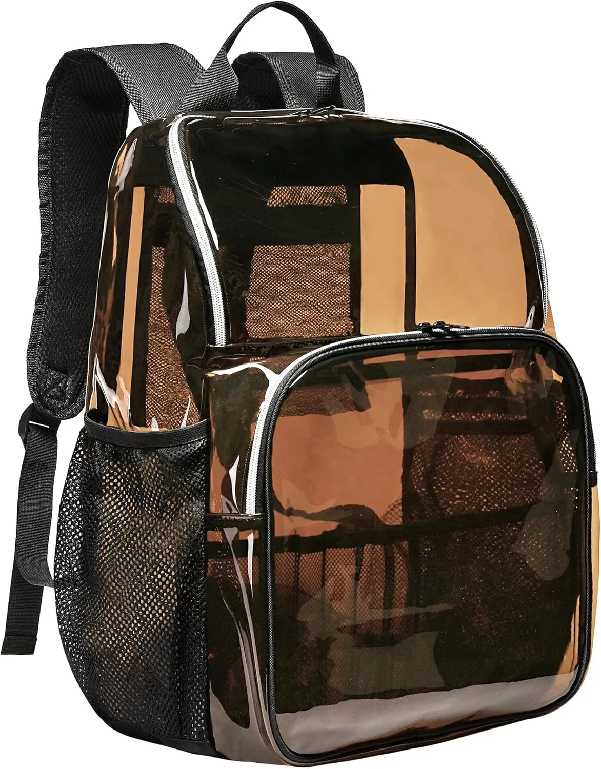 Clear Backpack, See Through Transparent Bookbag for College, Work, Travel - Heavy Duty, Brown