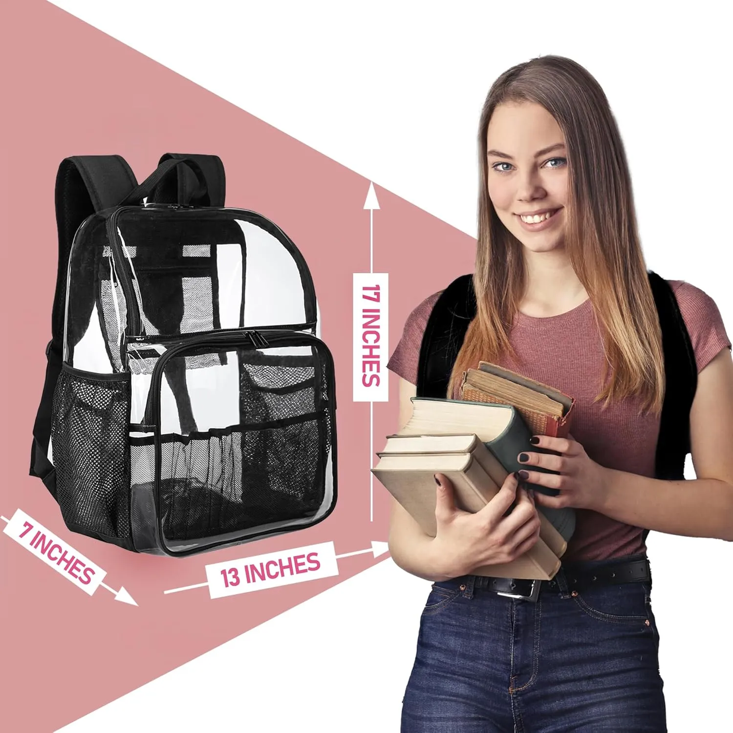 Clear Backpack,See Through Backpack School Approved Heavy Duty Clear Backpack Transparent Bookbag for College Work Travel Security,Blue