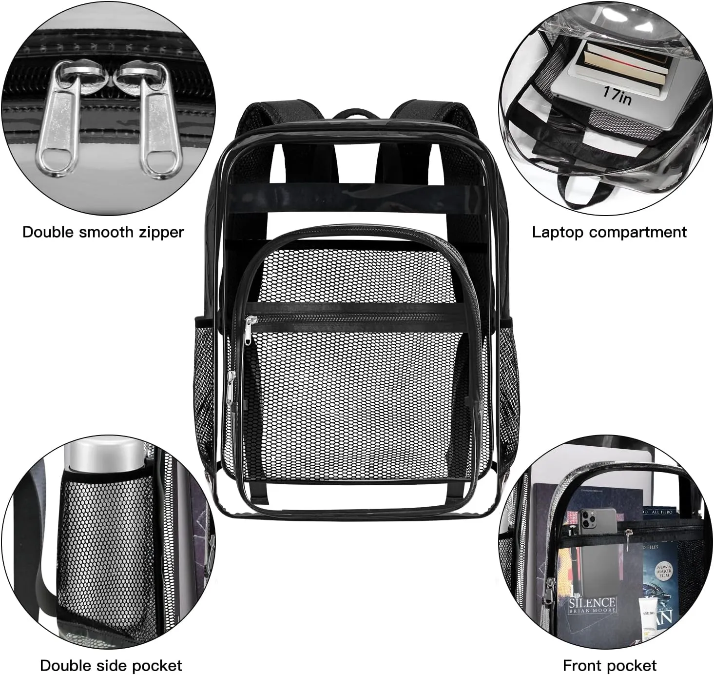 Clear Bookbag,Clear Backpack for School,Heavy Duty PVC Transparent Backpack, With Water-Resistant PVC Plastic Material and Ruggedly Ruinforced Shoulder Straps