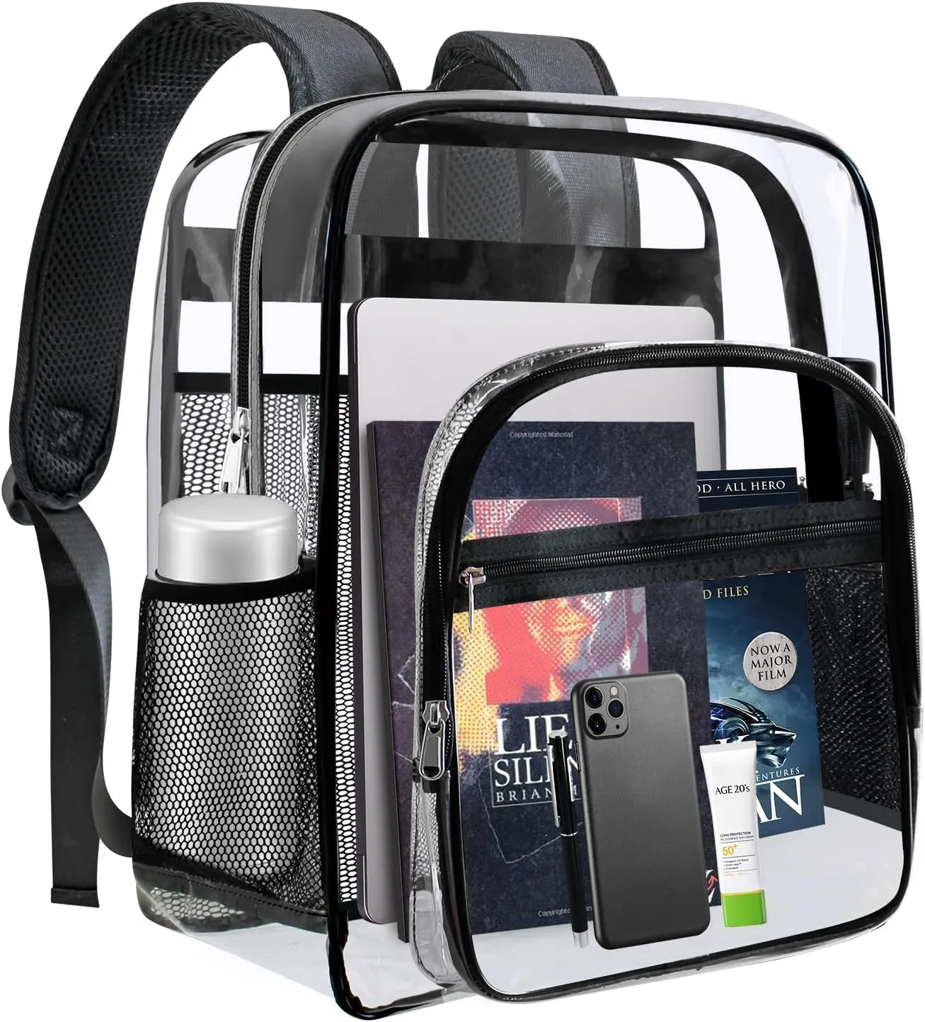 Clear Bookbag,Clear Backpack for School,Heavy Duty PVC Transparent Backpack, With Water-Resistant PVC Plastic Material and Ruggedly Ruinforced Shoulder Straps