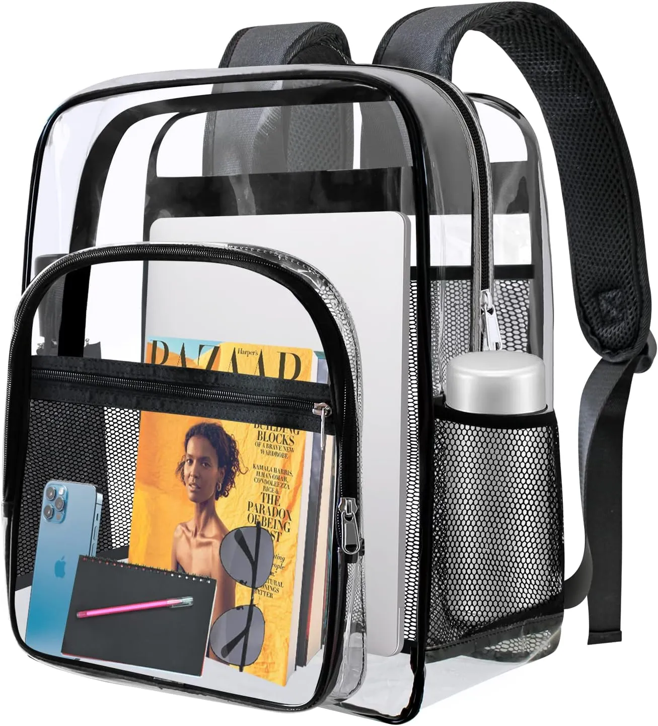 Clear Bookbag,Clear Backpack for School,Heavy Duty PVC Transparent Backpack, With Water-Resistant PVC Plastic Material and Ruggedly Ruinforced Shoulder Straps