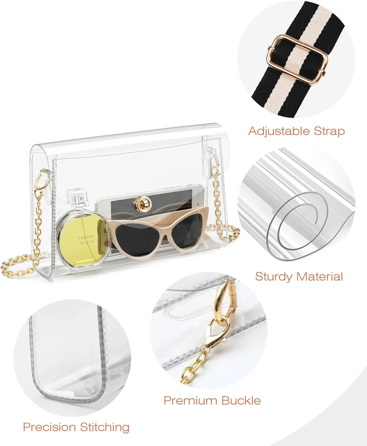 Clear Purse for Women, Stadium Approved Crossbody Bag with 2 Straps for Concerts