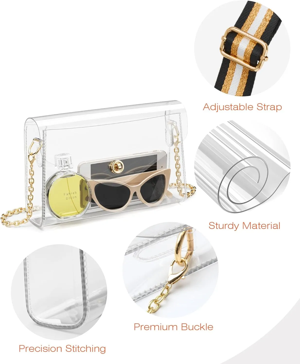 Clear Purse for Women, Stadium Approved Crossbody Bag with 2 Straps for Concerts