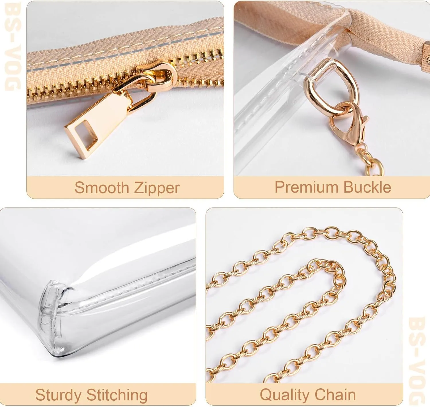 Clear Purse for Women - Stadium Approved Small Crossbody Bag with Zipper, Clear Stadium Bag for Concerts, Sports