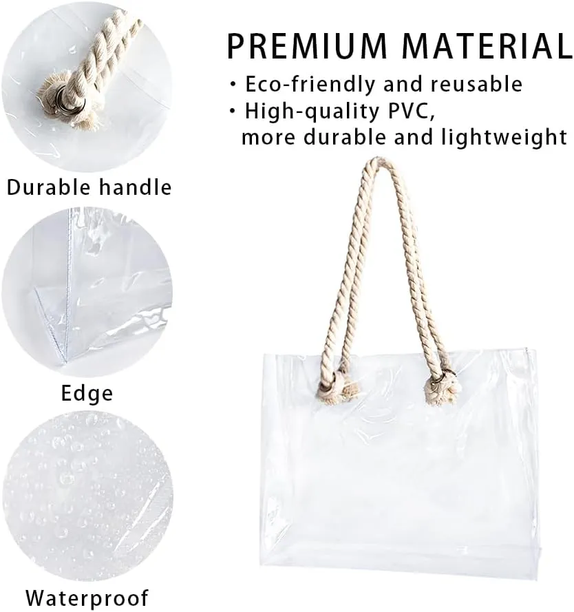 Clear Tote Bag, Transparent PVC, Unisex Stadium Bag for Concerts, Festivals, Work, Vinyl