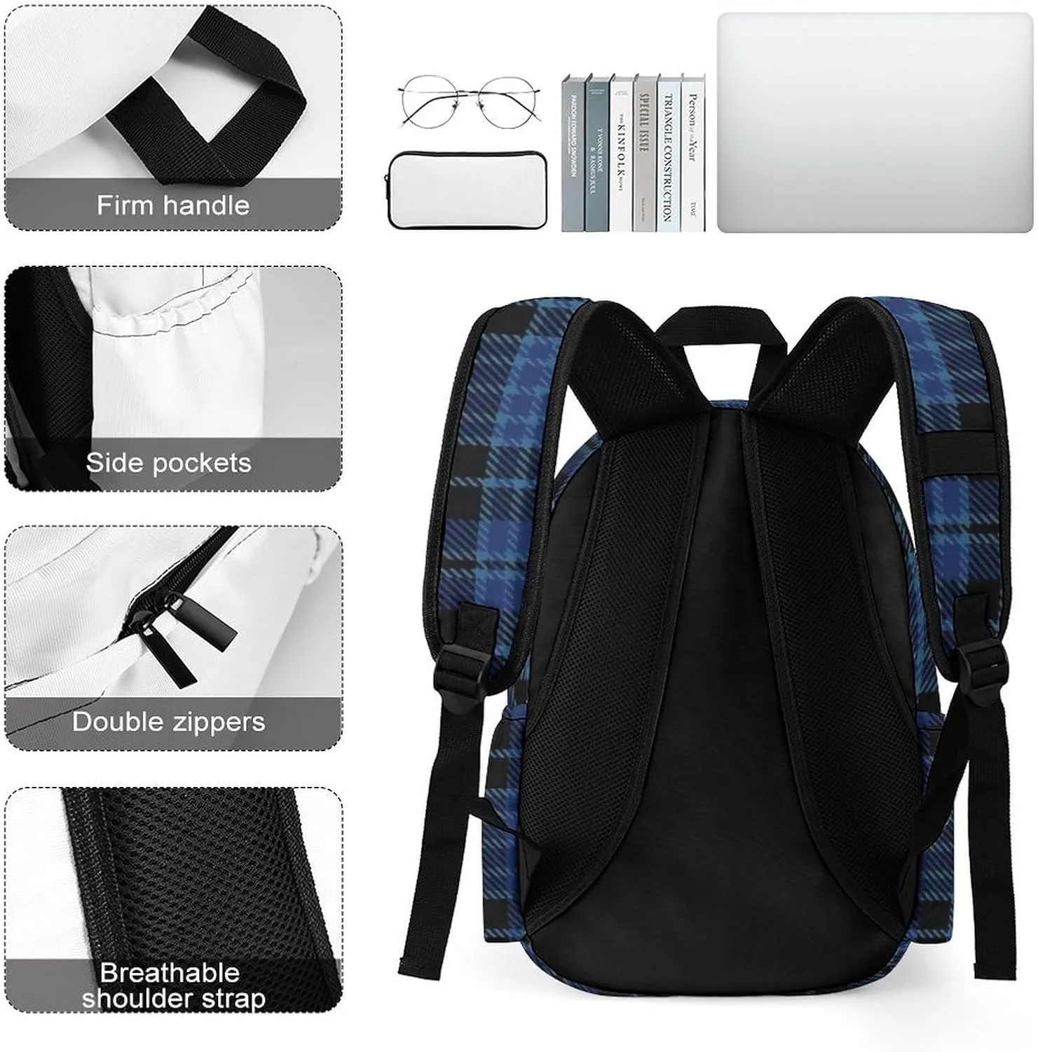 Clergy Blue Black White Casual Lightweight Large Capacity Travel Backpack Unisex