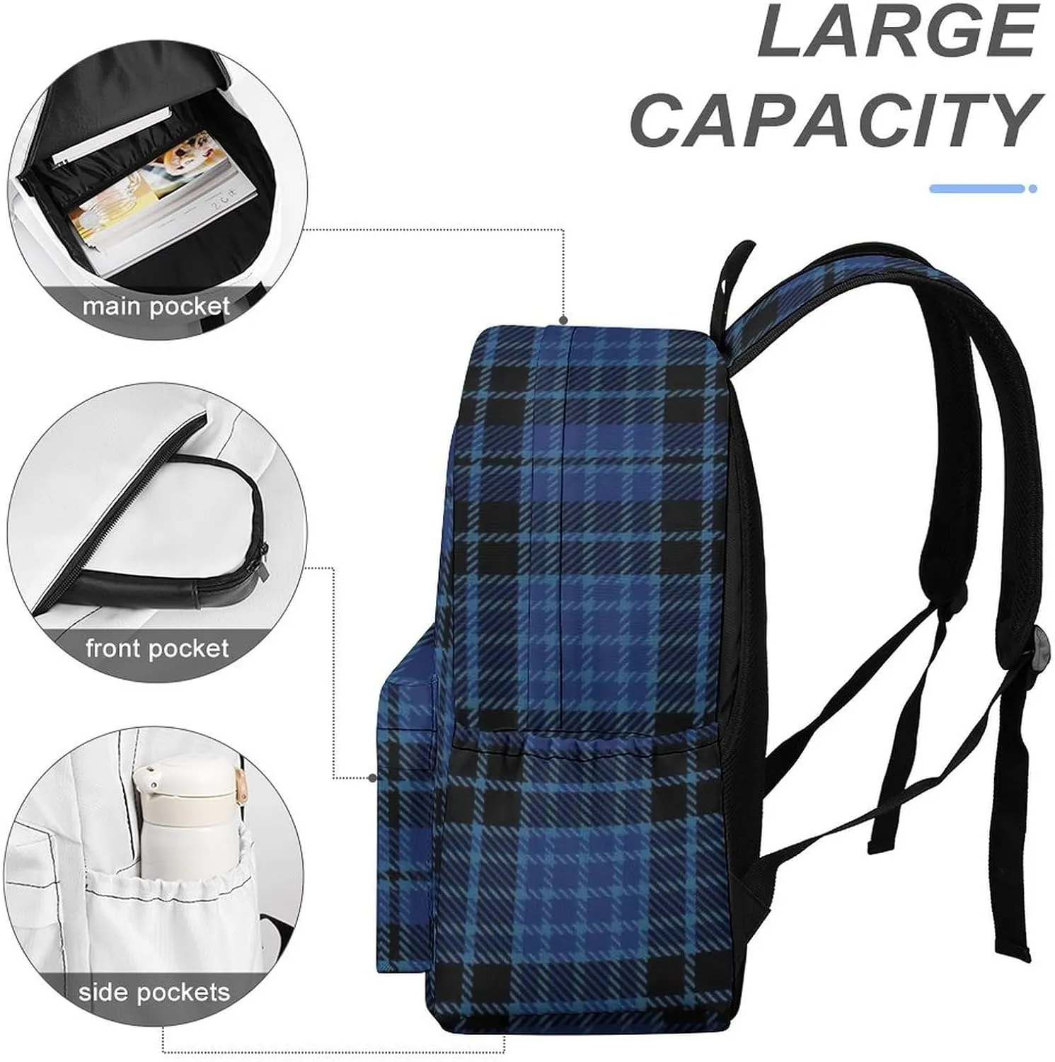 Clergy Blue Black White Casual Lightweight Large Capacity Travel Backpack Unisex