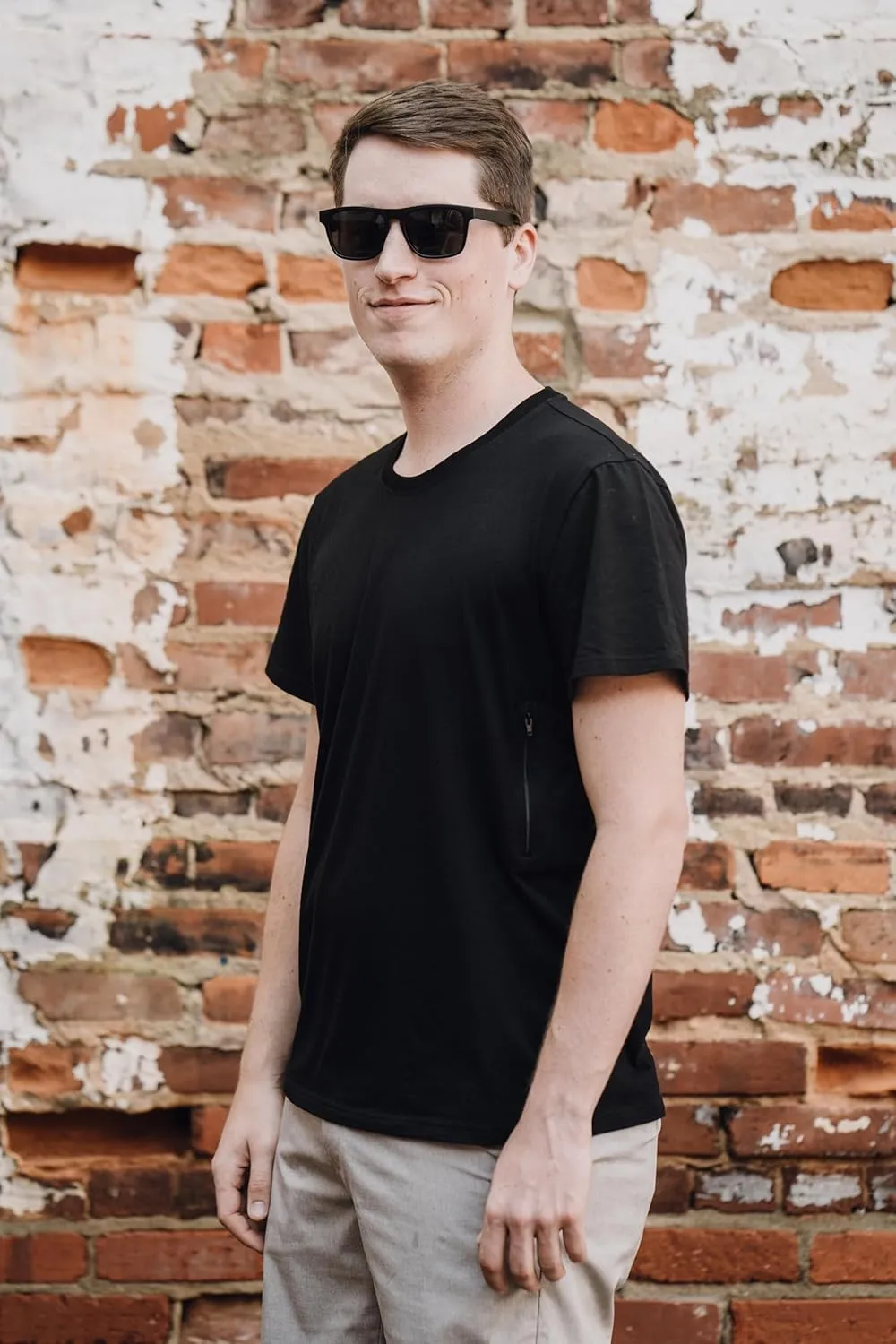 Clever Travel Companion Crew Neck Men's Tee Shirt - Pickpocket Proof Cotton Sublimation Tees with 2 Secret Hidden Pocket