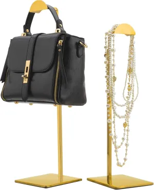 Cliselda 2 Packs Purse Display Stand with Adjustable Height, Women Handbag Display Stand Holder Counter Tabletop Bag Display Rack Jewelry Rack (Gold)