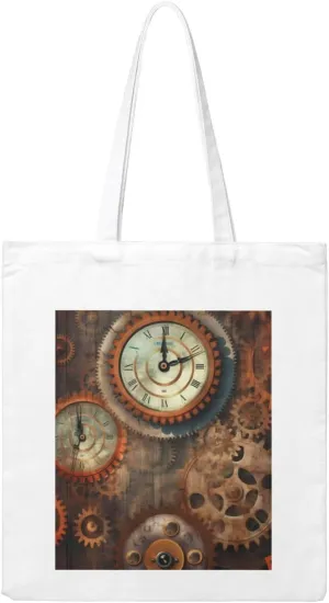 (Clocks And Gears) Reusable Canvas Tote Bag For Women Shoulder Bag For Shopping Grocery Beach Travel Work