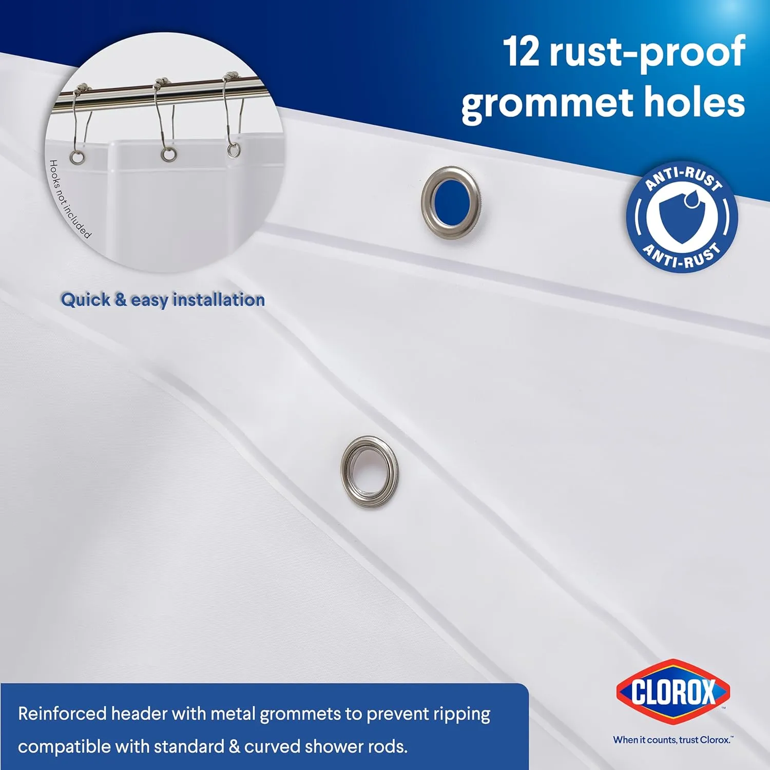 CLOROX Shower Curtain Liner, Premium Lightweight Durable Waterproof 4g PEVA for Bathroom with Weighted Magnets, Standard Size 70" x 72", Frosty 1 Pack