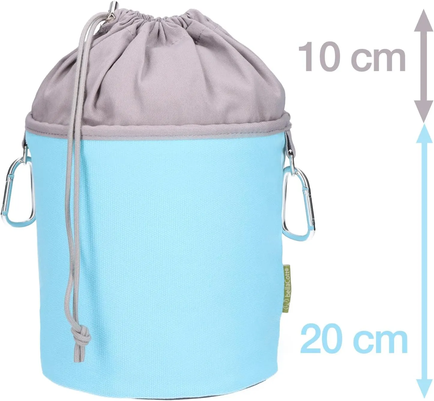 Clothes Peg Bag Canvas Fabric with 2 Carabiner Hooks for 200 Pegs, Extra Large and Sturdy, Light Blue Grey