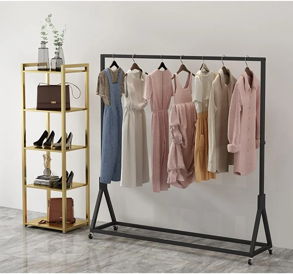 Clothing Display Rack, Wheeled Heavy Metal Clothing Independent Hanger, Single Pole Floor Hanger Drying Rack/Black/120cm