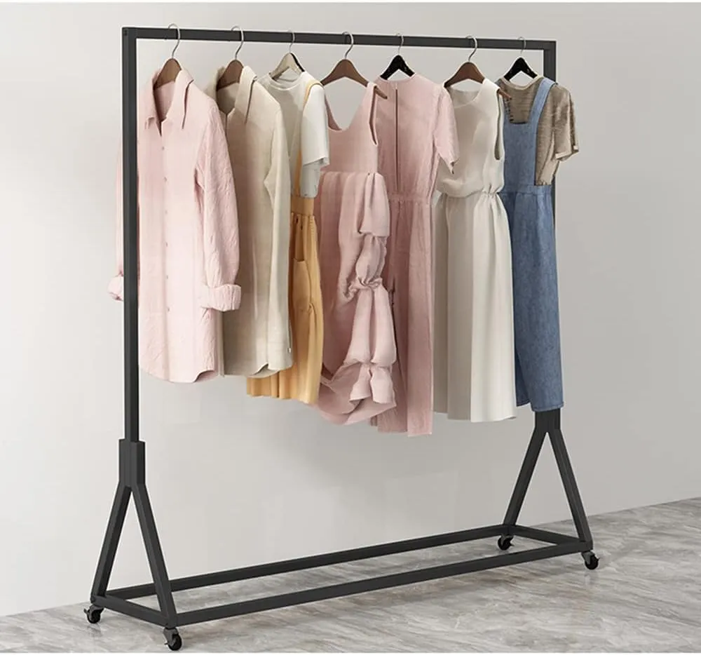 Clothing Display Rack, Wheeled Heavy Metal Clothing Independent Hanger, Single Pole Floor Hanger Drying Rack/Black/120cm
