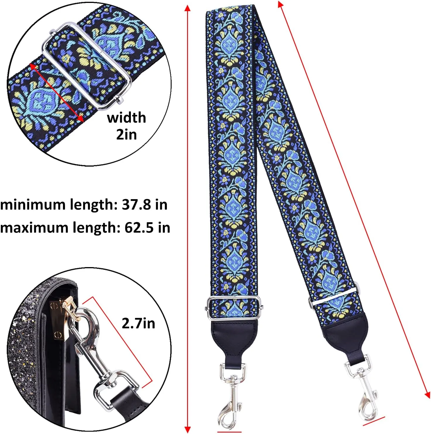 CLOUDMUSIC Handbag Strap Replacement Crossbody Strap Purse Strap With Silver Clips For Women Girls