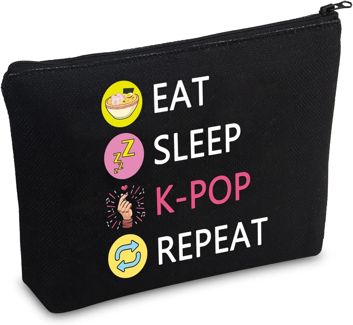 CMNIM K-POP Makeup Bag Eat Sleep K-POP Repeat Travel Pouch K-pop Merchandise Gift for Women Girl (Eat Sleep K-POP Repeat Black MB)