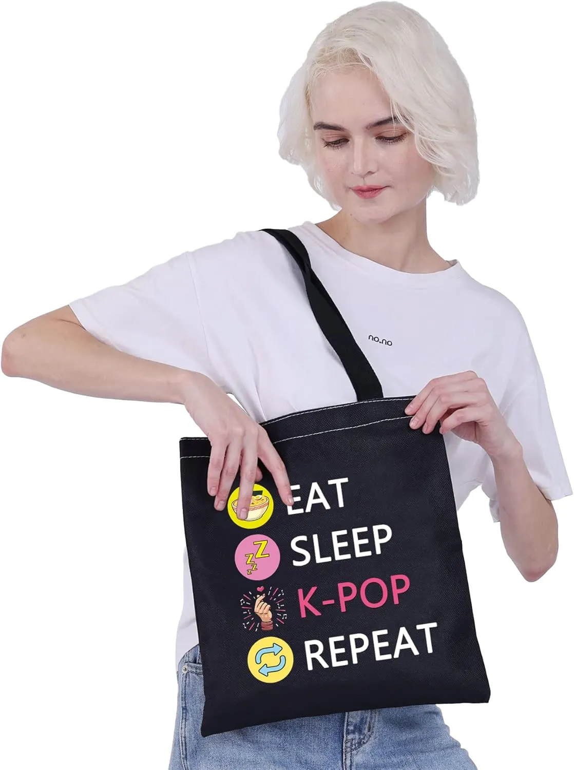 CMNIM K-POP Makeup Bag Eat Sleep K-POP Repeat Travel Pouch Merchandise Gift for Women, Girl (Black TB)