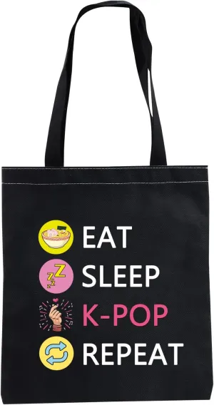 CMNIM K-POP Makeup Bag Eat Sleep K-POP Repeat Travel Pouch Merchandise Gift for Women, Girl (Black TB)